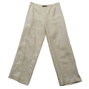 Mercer & Madison Cream Linen Trouser with Embroidery Detail 6